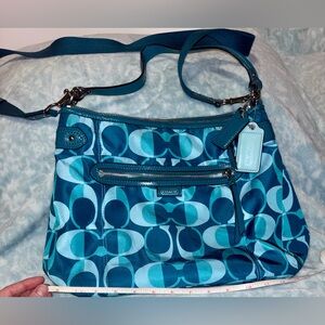 Coach Teal and Blue Patterned Shoulder Bag